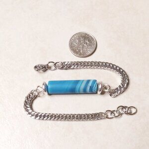 Surf & Ocean Blues: Minimalist Agate Chain Bracelet - Adjustable for 7-8" Wrists